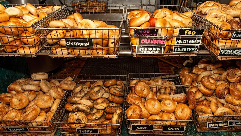 Variety of bagels in a basket