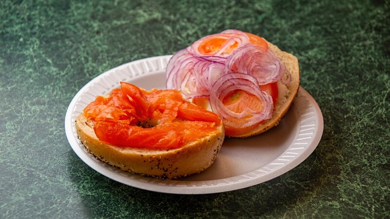 Bagel with lox and onions